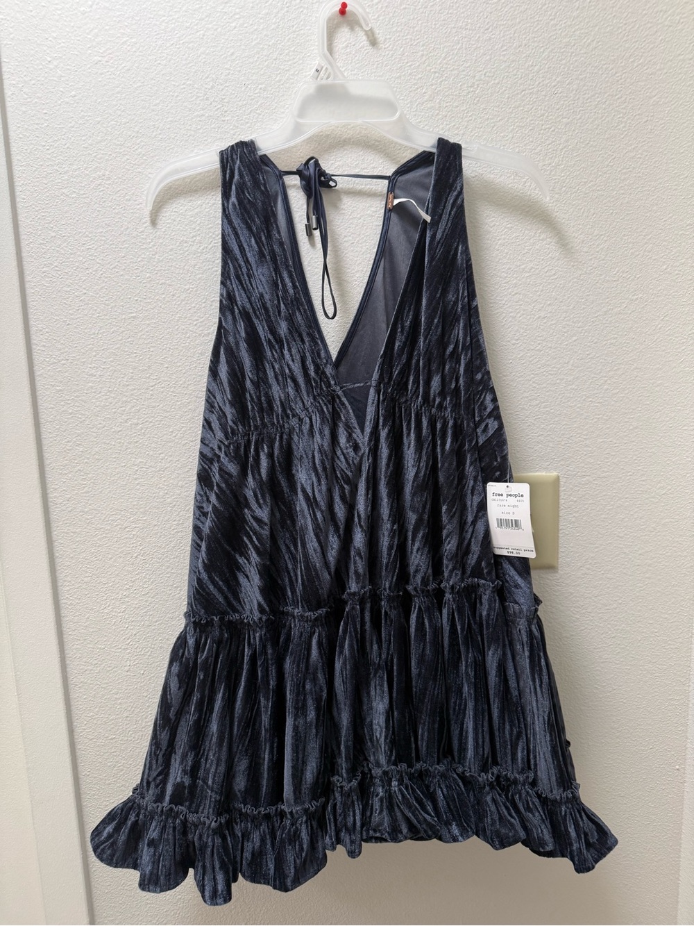 Free People Black and Charcoal Patterned Tiered Mini Dress
